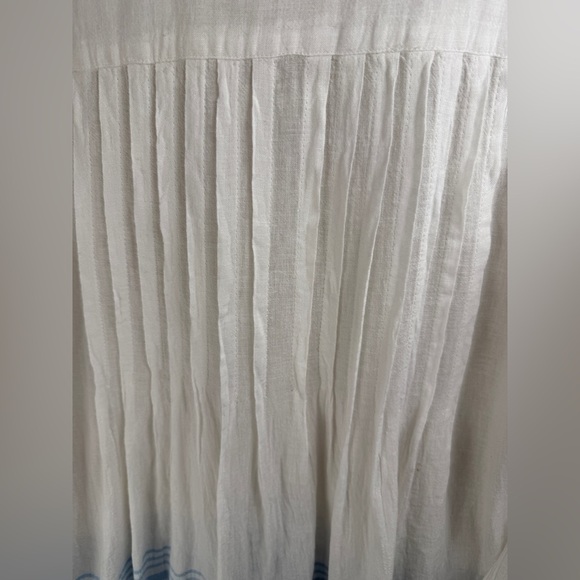 J. JILL Linen Blend Large White Blue Striped Pleated Tunic Top Coastal Beach - Picture 3 of 12